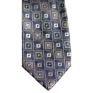 Vintage Tie Stacy Adams 100% Silk Handmade Geometric Square Blue & Silver